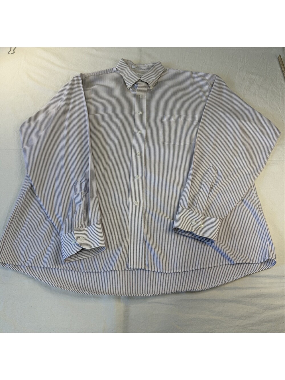 Van Heusen Shirt Mens 17.5 36/37 White Stripe Long Sleeve Button Up Wrinkle Free